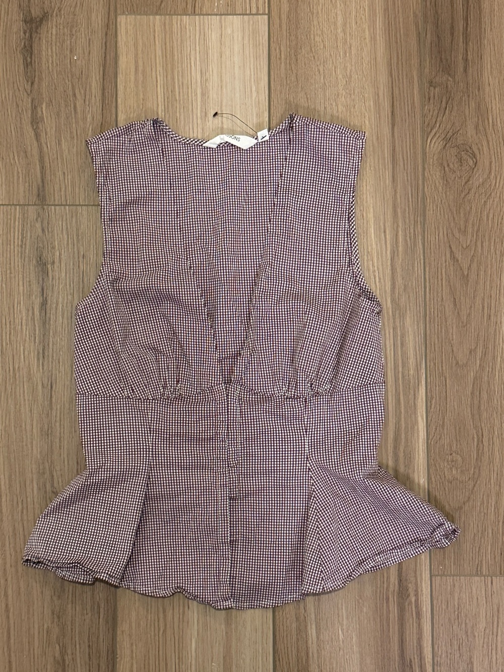 Glassons Peplum Top in Burgundy Gingham Size 8